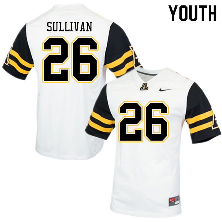 Youth #26 Caden Sullivan Appalachian State Mountaineers College Football Jerseys Sale-White - Click Image to Close
